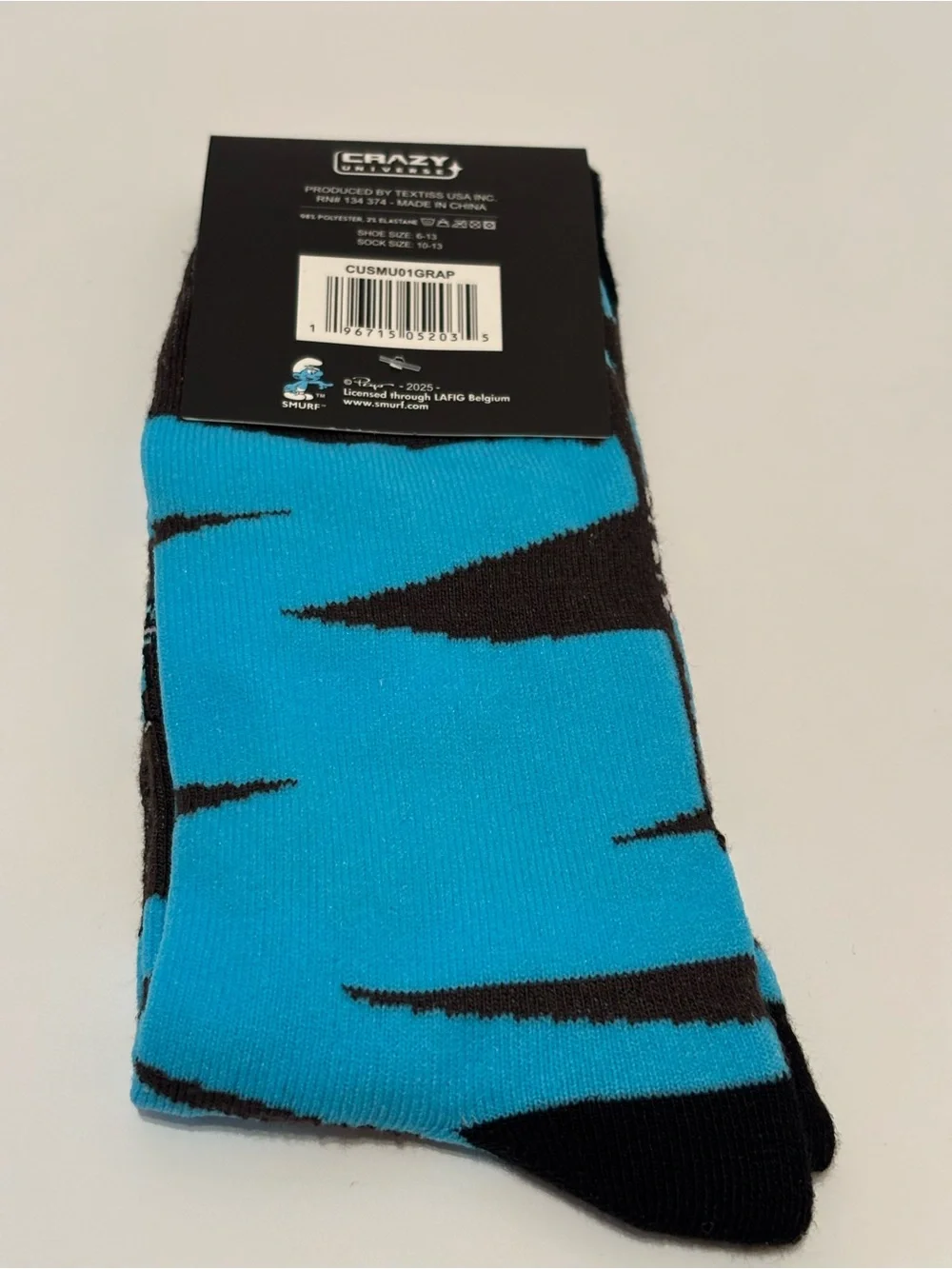 The Smurfs Adult Size 6-13 Graphic Crew Socks / 1 Pack / Blue Novelty